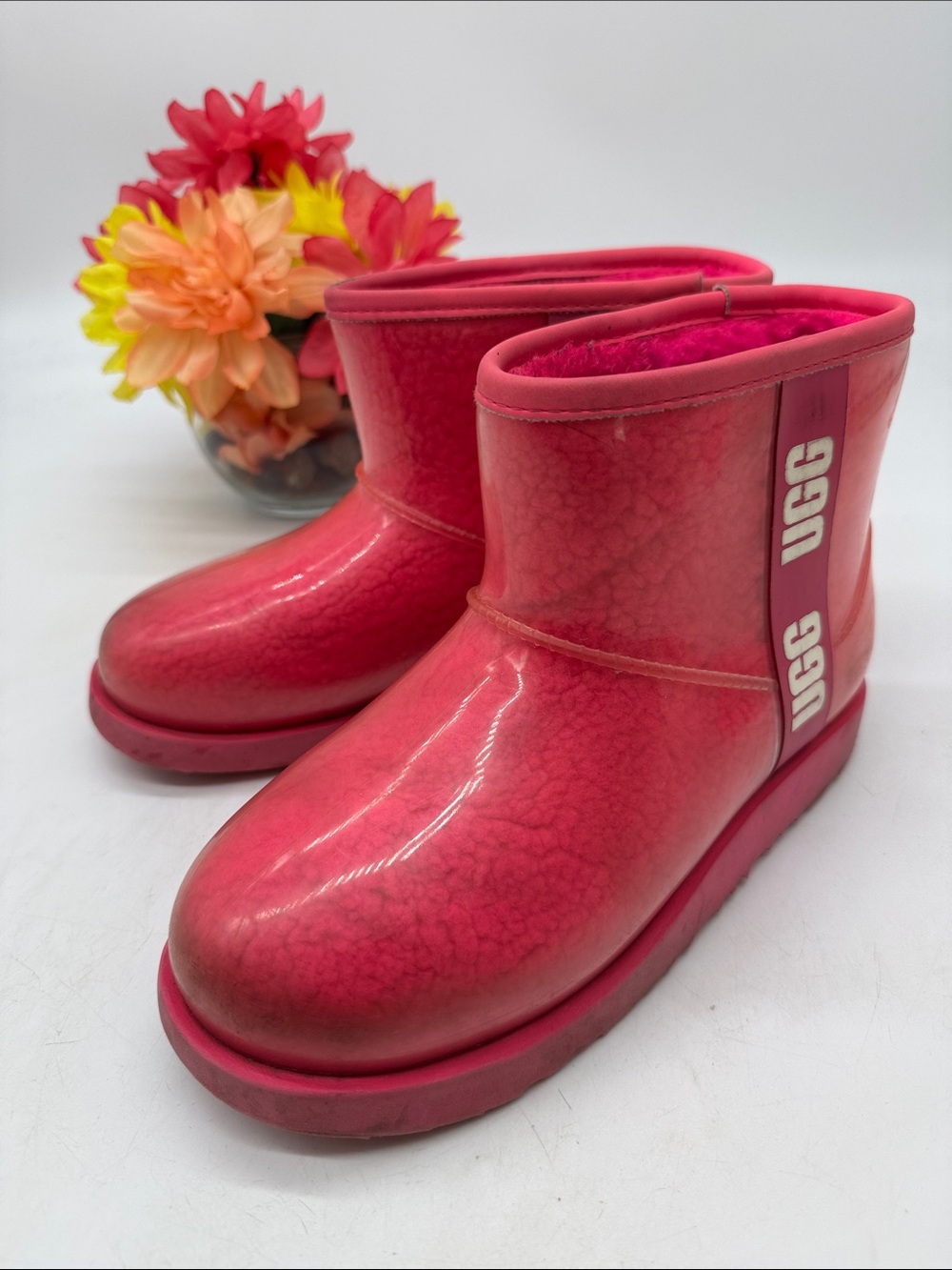 UGG Kids Hot Pink Glossy Waterproof Boots Size 4